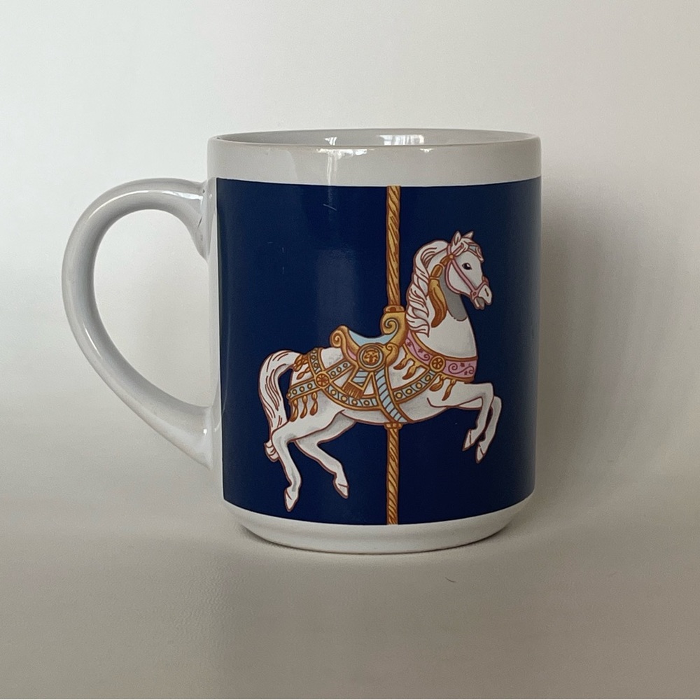Wang's Intl Carousel Horse Pony Blue Vintage Mug / Tea Cup Collectable 1990
